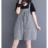 imagechouyatou Womens Retro Plaid Wide Leg Romper Shorts Loose Fit Baggy Sleeveless Jumpsuit Overalls with PocketsBlack