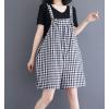 imagechouyatou Womens Retro Plaid Wide Leg Romper Shorts Loose Fit Baggy Sleeveless Jumpsuit Overalls with PocketsBlack