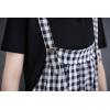 imagechouyatou Womens Retro Plaid Wide Leg Romper Shorts Loose Fit Baggy Sleeveless Jumpsuit Overalls with PocketsBlack
