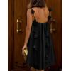 imagechouyatou Womens Satin High Low Hem Prom Dresses Sexy 3D Flower Spaghetti Strap Beach Party Mini DressBlack