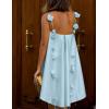 imagechouyatou Womens Satin High Low Hem Prom Dresses Sexy 3D Flower Spaghetti Strap Beach Party Mini DressLight Blue