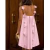 imagechouyatou Womens Satin High Low Hem Prom Dresses Sexy 3D Flower Spaghetti Strap Beach Party Mini DressPink