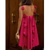 imagechouyatou Womens Satin High Low Hem Prom Dresses Sexy 3D Flower Spaghetti Strap Beach Party Mini DressRose Red