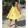 imagechouyatou Womens Satin High Low Hem Prom Dresses Sexy 3D Flower Spaghetti Strap Beach Party Mini DressYellow