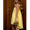 imagechouyatou Womens Satin High Low Hem Prom Dresses Sexy 3D Flower Spaghetti Strap Beach Party Mini DressYellow