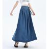 imagechouyatou Womens Sexy Tie Waist Maxi Denim Skirt High Elastic Waist Pleated ALine Swing Long Jean SkirtDark Blue