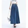 imagechouyatou Womens Sexy Tie Waist Maxi Denim Skirt High Elastic Waist Pleated ALine Swing Long Jean SkirtDark Blue
