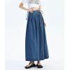 imagechouyatou Womens Sexy Tie Waist Maxi Denim Skirt High Elastic Waist Pleated ALine Swing Long Jean SkirtDark Blue