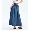 imagechouyatou Womens Sexy Tie Waist Maxi Denim Skirt High Elastic Waist Pleated ALine Swing Long Jean SkirtDark Blue