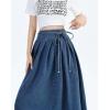 imagechouyatou Womens Sexy Tie Waist Maxi Denim Skirt High Elastic Waist Pleated ALine Swing Long Jean SkirtDark Blue