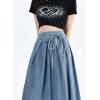 imagechouyatou Womens Sexy Tie Waist Maxi Denim Skirt High Elastic Waist Pleated ALine Swing Long Jean SkirtLight Blue
