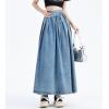 imagechouyatou Womens Sexy Tie Waist Maxi Denim Skirt High Elastic Waist Pleated ALine Swing Long Jean SkirtLight Blue