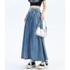 imagechouyatou Womens Sexy Tie Waist Maxi Denim Skirt High Elastic Waist Pleated ALine Swing Long Jean SkirtLight Blue