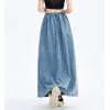 imagechouyatou Womens Sexy Tie Waist Maxi Denim Skirt High Elastic Waist Pleated ALine Swing Long Jean SkirtLight Blue