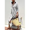 imagechouyatou Womens Summer 34 Sleeve Striped Shirt Dress Belted Maxi Long Casual Button Down Beach DressBlack