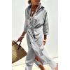 imagechouyatou Womens Summer 34 Sleeve Striped Shirt Dress Belted Maxi Long Casual Button Down Beach DressBlack