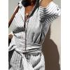 imagechouyatou Womens Summer 34 Sleeve Striped Shirt Dress Belted Maxi Long Casual Button Down Beach DressBlack