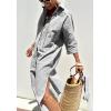 imagechouyatou Womens Summer 34 Sleeve Striped Shirt Dress Belted Maxi Long Casual Button Down Beach DressBlack