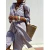 imagechouyatou Womens Summer 34 Sleeve Striped Shirt Dress Belted Maxi Long Casual Button Down Beach DressCoffee