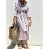 imagechouyatou Womens Summer 34 Sleeve Striped Shirt Dress Belted Maxi Long Casual Button Down Beach DressCoffee