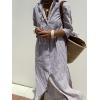 imagechouyatou Womens Summer 34 Sleeve Striped Shirt Dress Belted Maxi Long Casual Button Down Beach DressCoffee
