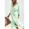 imagechouyatou Womens Summer 34 Sleeve Striped Shirt Dress Belted Maxi Long Casual Button Down Beach DressGreen