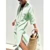imagechouyatou Womens Summer 34 Sleeve Striped Shirt Dress Belted Maxi Long Casual Button Down Beach DressGreen