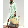 imagechouyatou Womens Summer 34 Sleeve Striped Shirt Dress Belted Maxi Long Casual Button Down Beach DressGreen