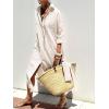 imagechouyatou Womens Summer 34 Sleeve Striped Shirt Dress Belted Maxi Long Casual Button Down Beach DressKhaki