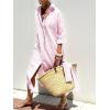 imagechouyatou Womens Summer 34 Sleeve Striped Shirt Dress Belted Maxi Long Casual Button Down Beach DressPink