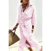 imagechouyatou Womens Summer 34 Sleeve Striped Shirt Dress Belted Maxi Long Casual Button Down Beach DressPink