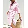 imagechouyatou Womens Summer 34 Sleeve Striped Shirt Dress Belted Maxi Long Casual Button Down Beach DressPink