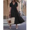 imagechouyatou Womens Summer Casual Puff Sleeve Midi Long Cotton Dress Swing Empire Waist Tiered ALine DressBlack