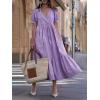 imagechouyatou Womens Summer Casual Puff Sleeve Midi Long Cotton Dress Swing Empire Waist Tiered ALine DressPurple