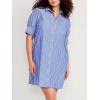 imagechouyatou Womens Summer Casual Stripe Shirt Dress Button Down Loose Fit Holiday Mini Shift DressBlue