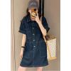 imagechouyatou Womens Summer Denim Dress Loose VNeck Jean Shirt Dress Cute Denim Tunic Dress with PocketsDark Blue