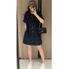 imagechouyatou Womens Summer Denim Dress Loose VNeck Jean Shirt Dress Cute Denim Tunic Dress with PocketsDark Blue