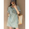imagechouyatou Womens Summer Denim Dress Loose VNeck Jean Shirt Dress Cute Denim Tunic Dress with PocketsLight Blue