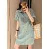 imagechouyatou Womens Summer Denim Dress Loose VNeck Jean Shirt Dress Cute Denim Tunic Dress with PocketsLight Blue