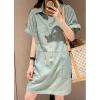 imagechouyatou Womens Summer Denim Dress Loose VNeck Jean Shirt Dress Cute Denim Tunic Dress with PocketsLight Blue