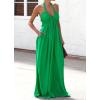 imagechouyatou Womens Summer Sexy Halter Neck Maxi Smocked Dress Empire Waist Swing Flowy Beach SundressGreen