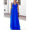 imagechouyatou Womens Summer Sexy Halter Neck Maxi Smocked Dress Empire Waist Swing Flowy Beach SundressRoyal Blue