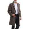 imagechouyatou Mens Casual Notched Lapel Plaid Wool Coat Single Breasted Mid Long Wool Pea Coat with PocketsBrown