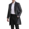 imagechouyatou Mens Casual Notched Lapel Plaid Wool Coat Single Breasted Mid Long Wool Pea Coat with PocketsGray