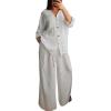 imagechouyatou Womens 2 Piece Outfits Long Sleeve Button Down Shirt Wide leg Palazzo Pants Matching SetWhite
