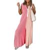 imagechouyatou Womens 2025 Color Block Sleeveless Baggy Overalls Button Up Wide Leg Romper Jumpsuit PantsPink