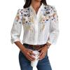 imagechouyatou Womens 2025 Eyelet Lace Embroidery Button Down Shirts 34 Puff Sleeve Boho Crochet Blouse TopsGolden