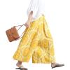 imagechouyatou Womens Loose Floral Printed Cotton Linen Crop Pants Elastic Waist Wide Leg Palazzo TrousersYellow