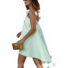 imagechouyatou Womens Satin High Low Hem Prom Dresses Sexy 3D Flower Spaghetti Strap Beach Party Mini DressLight Green
