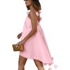 imagechouyatou Womens Satin High Low Hem Prom Dresses Sexy 3D Flower Spaghetti Strap Beach Party Mini DressPink